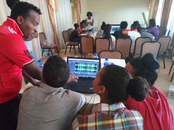 Training refugees on how to develop audio content